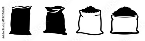 Four rough sketch bags of fertilizer or soil varying in fill levels