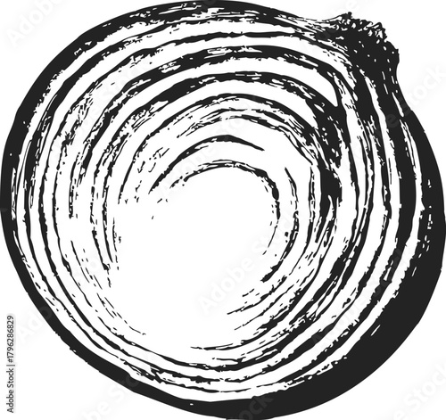 Tree trunk rings sketch, hand drawn cross section showing annual growth pattern — stock vector