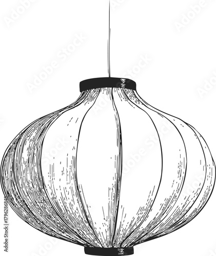 Hanging lantern sketch, hand drawn style with detailed line art shading — stock vector