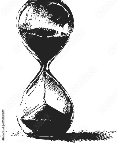 Hourglass hand drawn sketch, sand timer with flowing sand, time passage illustration — stock vector