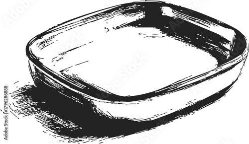 Square bowl sketch, hand drawn vector with rough lines and shadow — stock vector