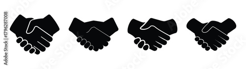 Four silhouette handshake icons representing agreement partnership trust and success
