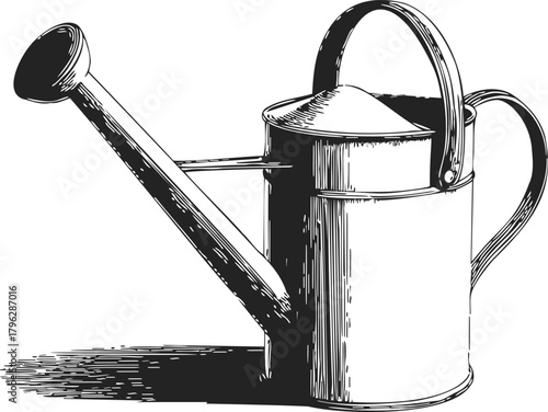 Watering can sketch hand drawn vintage style with long spout and handle — stock vector
