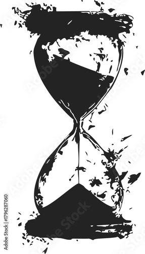 Hourglass sketch hand drawn style with scattered sand particles — stock vector