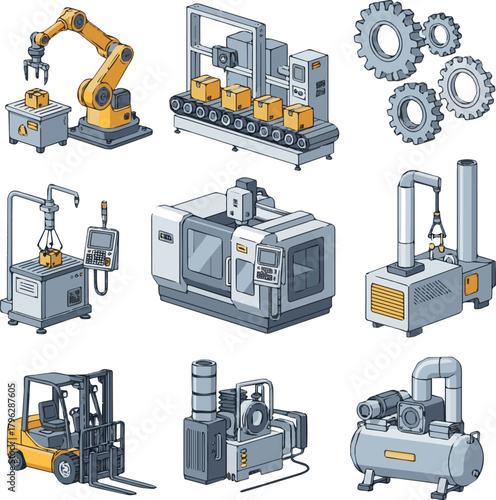 kinds of defferent modern industrial equipment vector art with white background