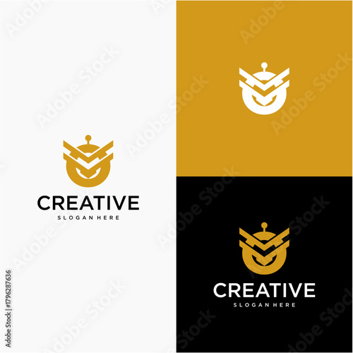 The main icon is an abstract shield shape, representing protection, trust, and security.