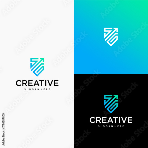This vector logo features a modern, shield-shaped emblem combined with an upward arrow motif, creating a visual identity that communicates growth, protection, reliability, and forward momentum.