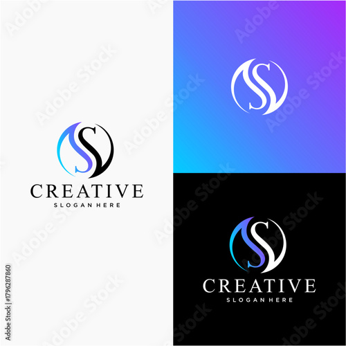 The symbol is an elegant, stylized “S” enclosed within a thin circular outline.