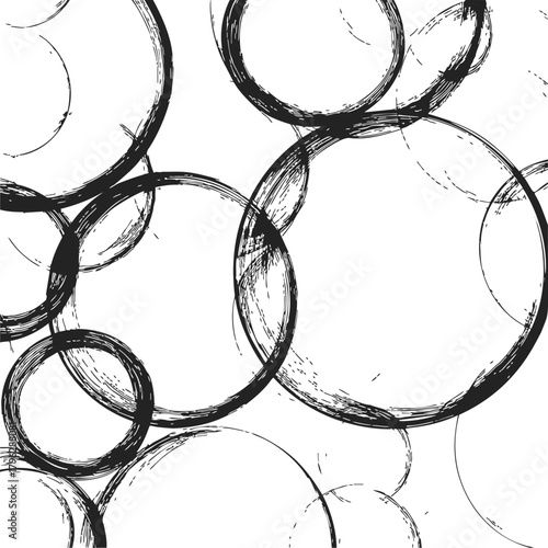 Black ink circles sketch hand drawn overlapping abstract seamless pattern — stock vector