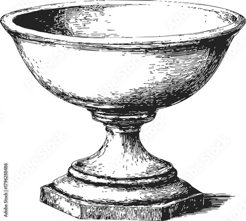 Vintage bowl sketch, hand drawn ornate pedestal cup with detailed engraving — stock vector