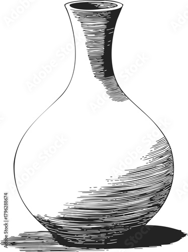 Vase sketch hand drawn line art with shading and simple outline — stock vector