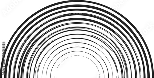 Concentric circles sketch, hand drawn black arcs with rough textured lines — stock vector