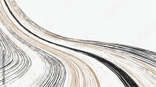 Abstract curved lines sketch hand drawn flowing black and beige pattern on white — stock vector