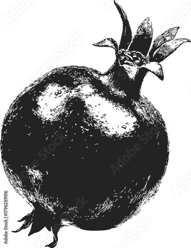 Pomegranate sketch hand drawn black and white fruit detailed botanical illustration — stock vector