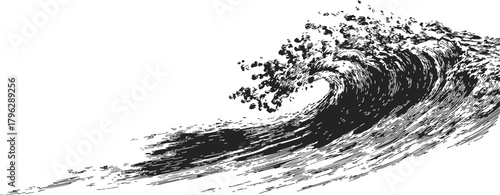 Ocean wave, hand drawn sketch style, dynamic water motion with splashing spray — stock vector