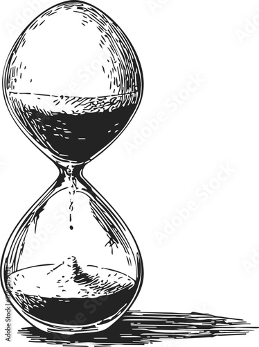 Hourglass sketch, hand drawn vector with sand flowing and shadow — stock vector