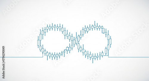 Infinity symbol made of candlestick charts, representing the endless possibilities and potential gains in financial markets and trading strategies