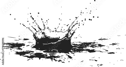 Water splash sketch, hand drawn style with dynamic droplets and ripples — stock vector