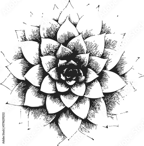 Succulent plant sketch, hand drawn line art with detailed leaves — stock vector