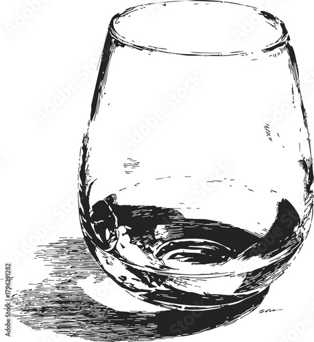 Whiskey glass sketch hand drawn style with detailed shading — stock vector