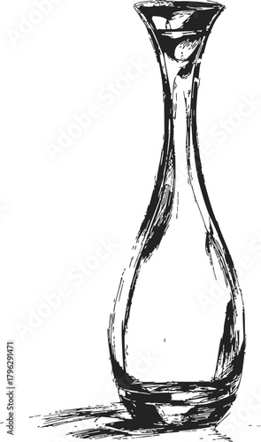Glass vase sketch, hand drawn tall narrow vessel with wide rim — stock vector