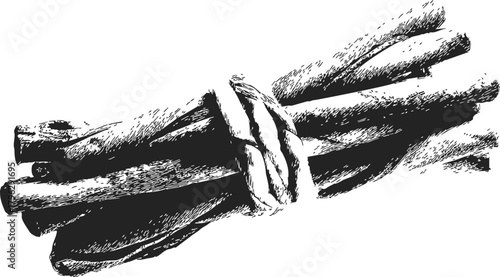 Bundle of sticks, hand drawn sketch, tied wood logs illustration — stock vector