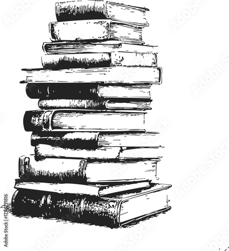 Stack of books sketch, hand drawn vintage pile, detailed line art illustration — stock vector