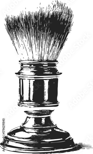 Shaving brush sketch, hand drawn vintage grooming tool with bristle detail — stock vector