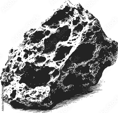 Meteorite sketch hand drawn detailed space rock with rough surface texture — stock vector