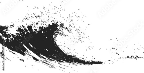Ocean wave sketch, hand drawn style with dynamic crest and splashing water — stock vector