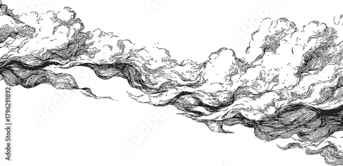 Clouds sketch hand drawn swirling dramatic sky border — stock vector