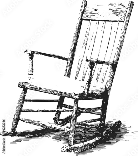 Rocking chair sketch, hand drawn wooden furniture with high backrest and armrests — stock vector