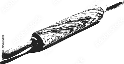 Rolling pin sketch hand drawn kitchen utensil with wood grain texture — stock vector