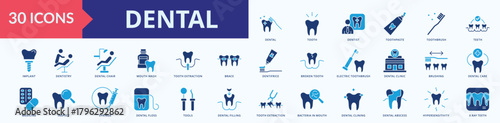 Dental Icon Pack Flat blue style illustration vector