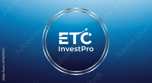 Etc investpro logo featuring an upward arrow, symbolizing growth and investment success, set against a gradient blue background, perfect for financial branding