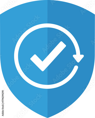 Flat Simple Checkmark Arrow Rotation on Shield Shape Icon Graphic