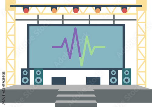 Flat Simple Style Music Stage Concert with Lights and Speaker Illustration