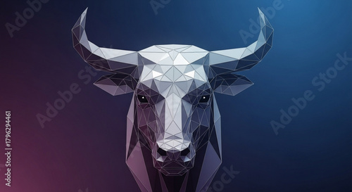 Low poly bull head on dark blue background a modern and geometric design featuring a bulls head, perfect for wall art, branding, or graphic design projects