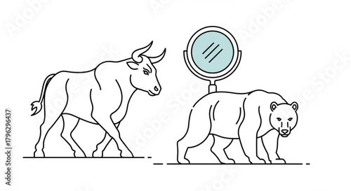 Conceptual illustration of bull and bear market trends, representing financial market dynamics and investment strategies