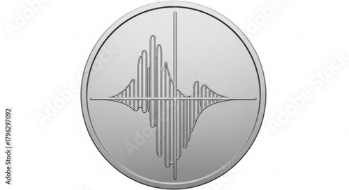 Silver coin with sound wave, representing audio, music, or technology, perfect for finance, investment, or digital currency concepts