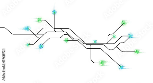 Abstract network connection structure with glowing nodes, representing a complex system of interconnected elements and data flow