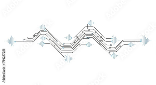 Abstract sound wave circuit board, representing audio signal processing and technological innovation in sound engineering