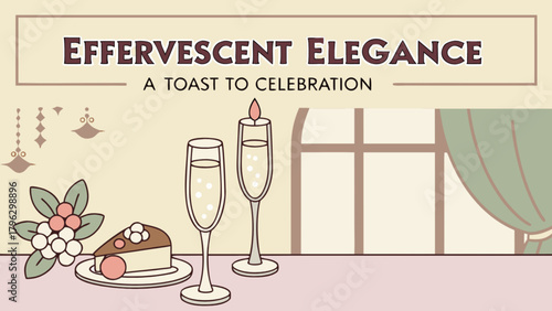 Celebration toast champagne glasses cake party elegant design vector illustration for special occasions