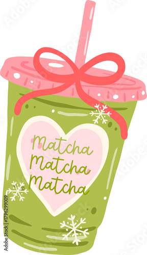 Cute Christmas Matcha Drink Illustration