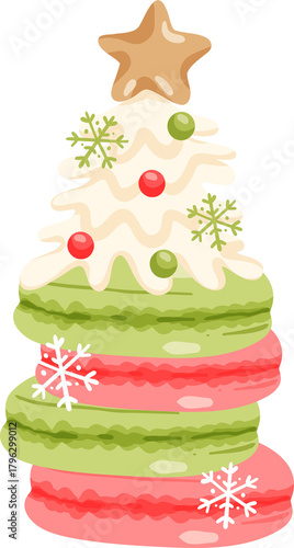 Cute Christmas Macaron Tree Illustration
