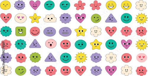 Cute Groovy Emoji Pattern | Retro Smiley Faces and Geometric Shapes Background for Social Media, Marketing and Design Assets