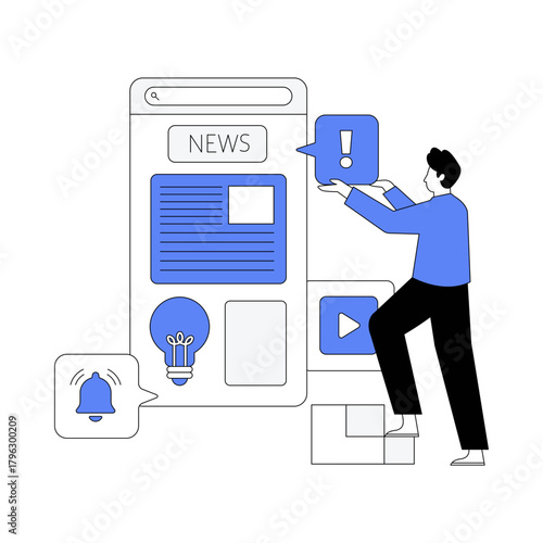 Conceptual illustration of an individual interacting with mobile news and digital information feed