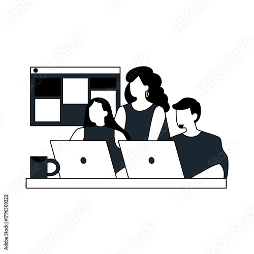 Team of Professionals Working on Computers in a Collaborative Office Environment