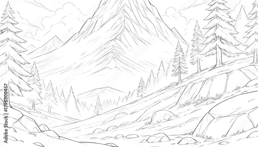Obraz premium Pine Mountain Scene Illustration