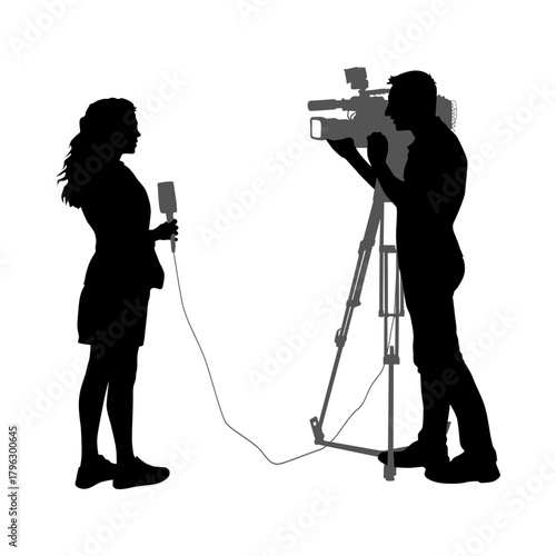 Silhouette of a Reporter Interviewing a Cameraman